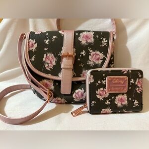 Loungefly Disney Minnie Mouse Floral Crossbody Bag with Wallet. READ DISCRIPTION